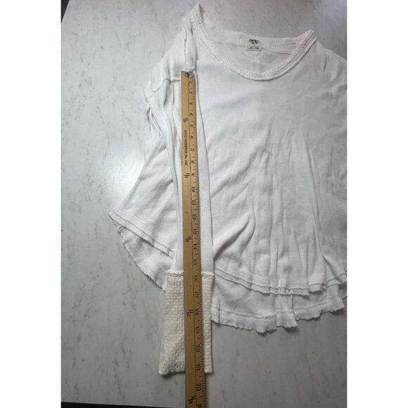 Free People We The Free Colby Long Sleeve Ivory Cotton Raw Hem Blouse Size Med - Picture 7 of 8